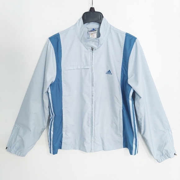 Adidas Athletic Jacket Size 44 Blue Aqua Womens Zip Up Three Stripes Pockets - Picture 16 of 16